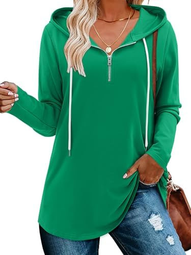 BETTE BOUTIK Womens Quarter Zip Tunic Hoodies Pullover Long Hooded Sweatshirts S-3XL       Send t... | Amazon (US)