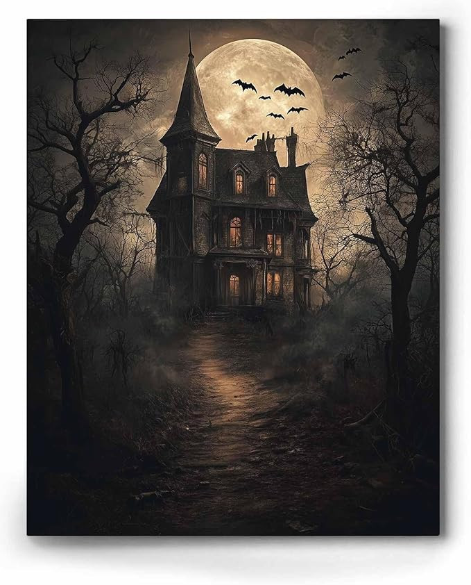 ART Halloween Canvas Wall Decor, Horror Castle Bat Wall Dark Academia Dark Moody Prints Aesthetic... | Amazon (US)