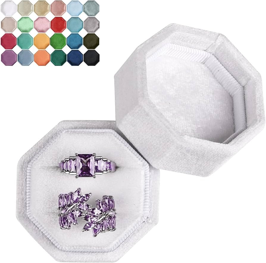 JIDUO Octagon Velvet Ring Box for Proposal 2 Slots Wedding Ring Storage Jewelry Boxes, Perfect fo... | Amazon (US)