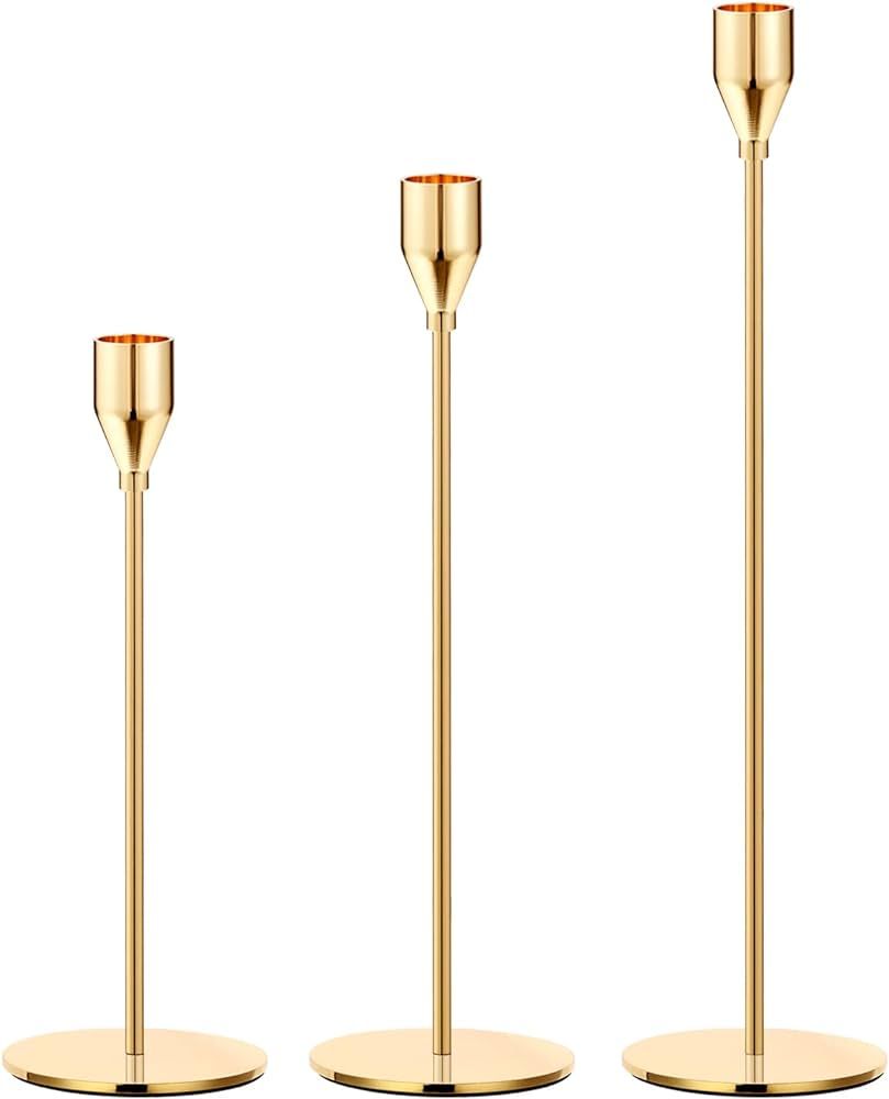 Oatnauxil Gold Candle Holders Gold Taper Candle Holder Metal Candle Holder for Wedding, Dinning, Par | Amazon (US)