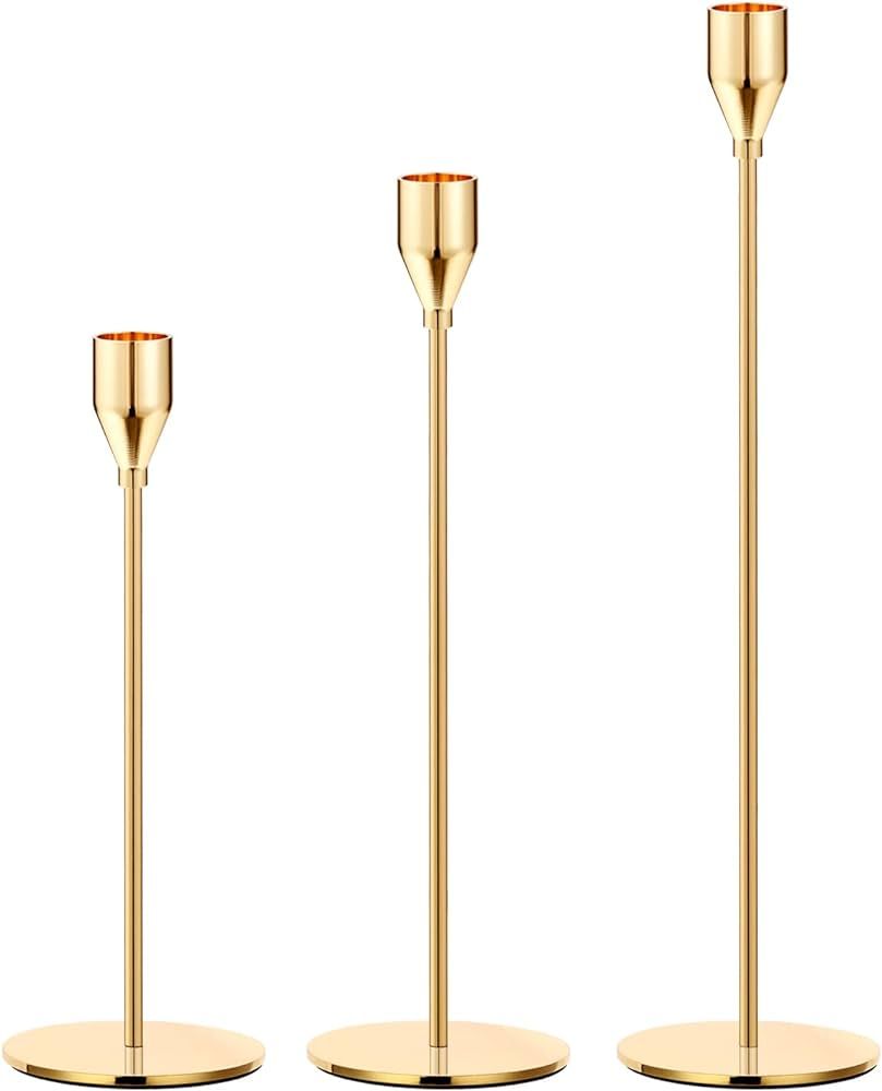 Amazon.com: Oatnauxil Gold Candle Holders Gold Taper Candle Holder Metal Candle Holder for Weddin... | Amazon (US)