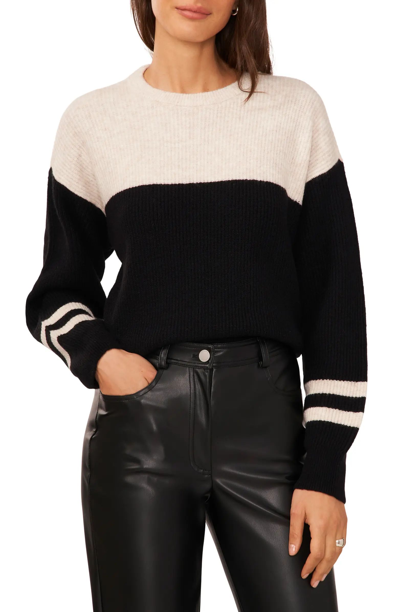 Halogen® Colorblock Stripe Sleeve Sweater | Nordstrom | Nordstrom