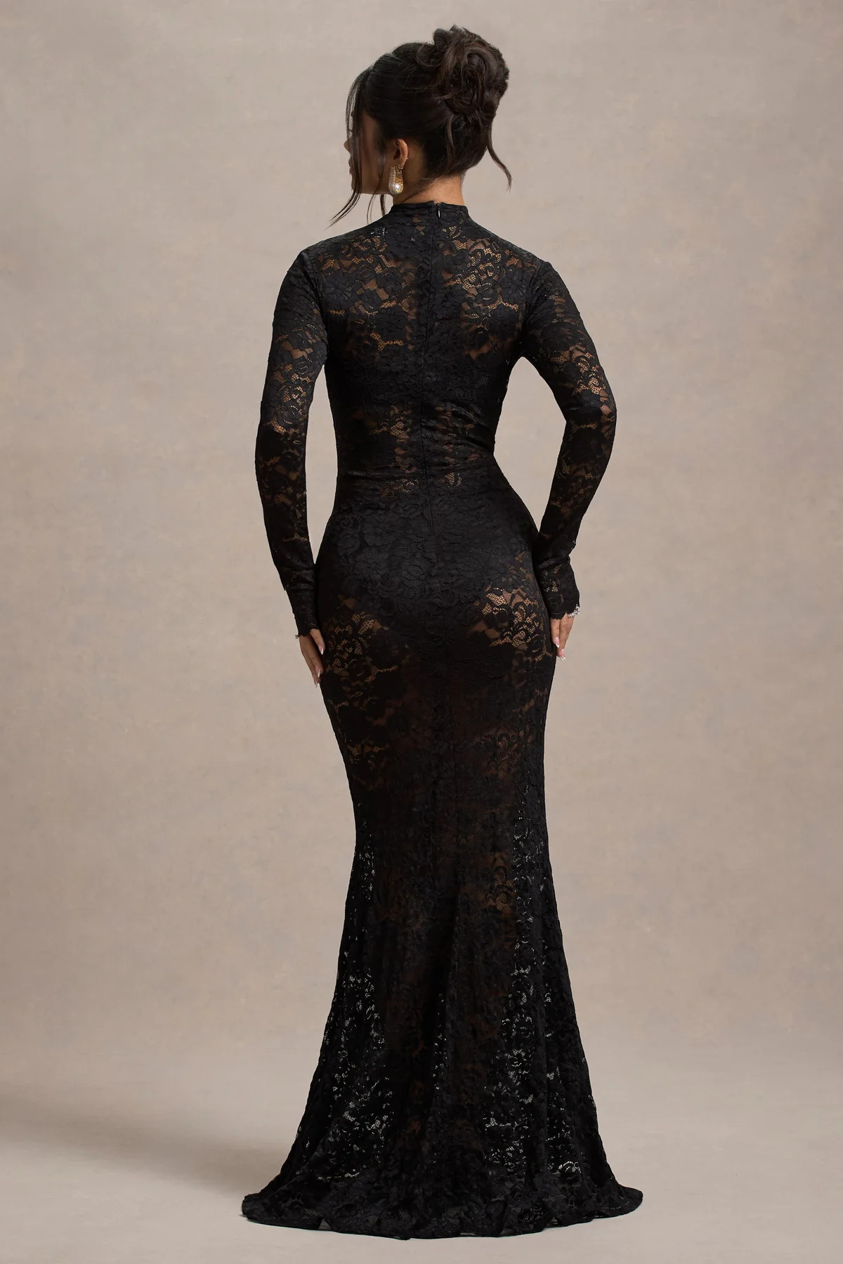Delevingne | Black Lace Sheer Long-Sleeve Maxi Dress | Club L London