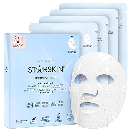 STARSKIN Red Carpet Ready Bio-Cellulose Face Mask – 4 Pack, Hydrating Face Mask for all Skin Ty... | Amazon (US)