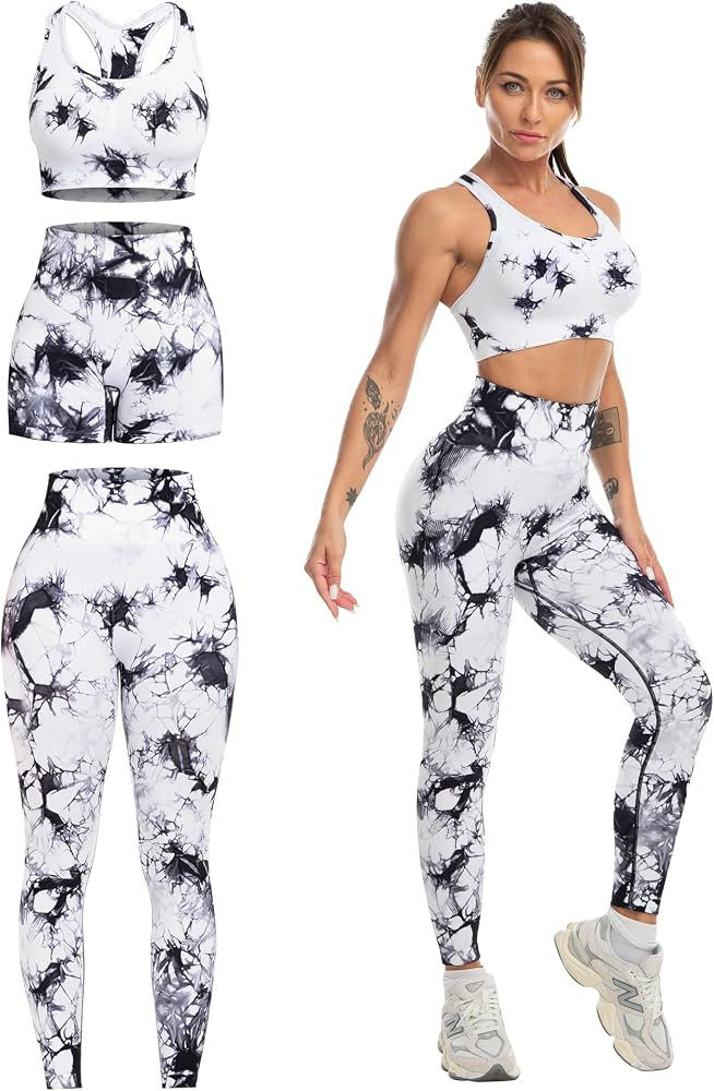 3 Piece Workout Sets for Women Butt Lifting Leggings with High Impact Sports Bra Gym Shorts Activ... | Amazon (US)
