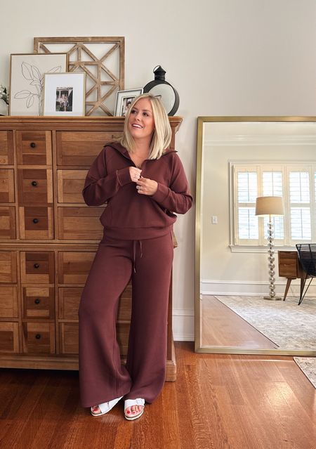 This Spanx AirEssentials collection is a must-have! New color is Spice. Half-zip, wide leg  #SpanxPartner 