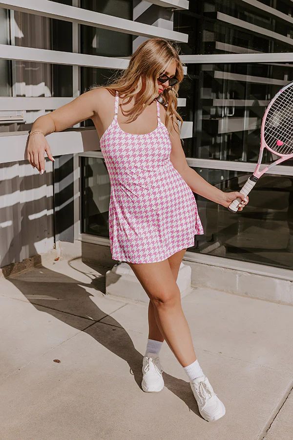 Sporty Spice Houndstooth Athletic Dress in Pink | Impressions Online Boutique