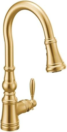 Moen Weymouth Brushed Gold Traditional Shepherd's Hook Pulldown Kitchen Faucet Featuring Pull Dow... | Amazon (US)