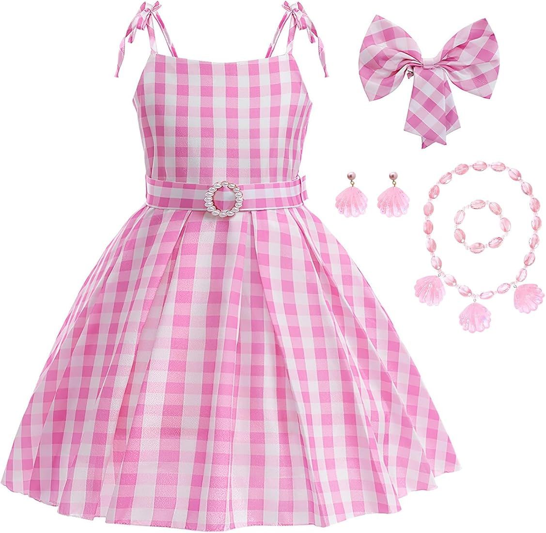 GJDAMFD Girls Pink Costume Dress Movie Cosplay Costumes Kids Halloween Birthday Party Dress up | Amazon (US)