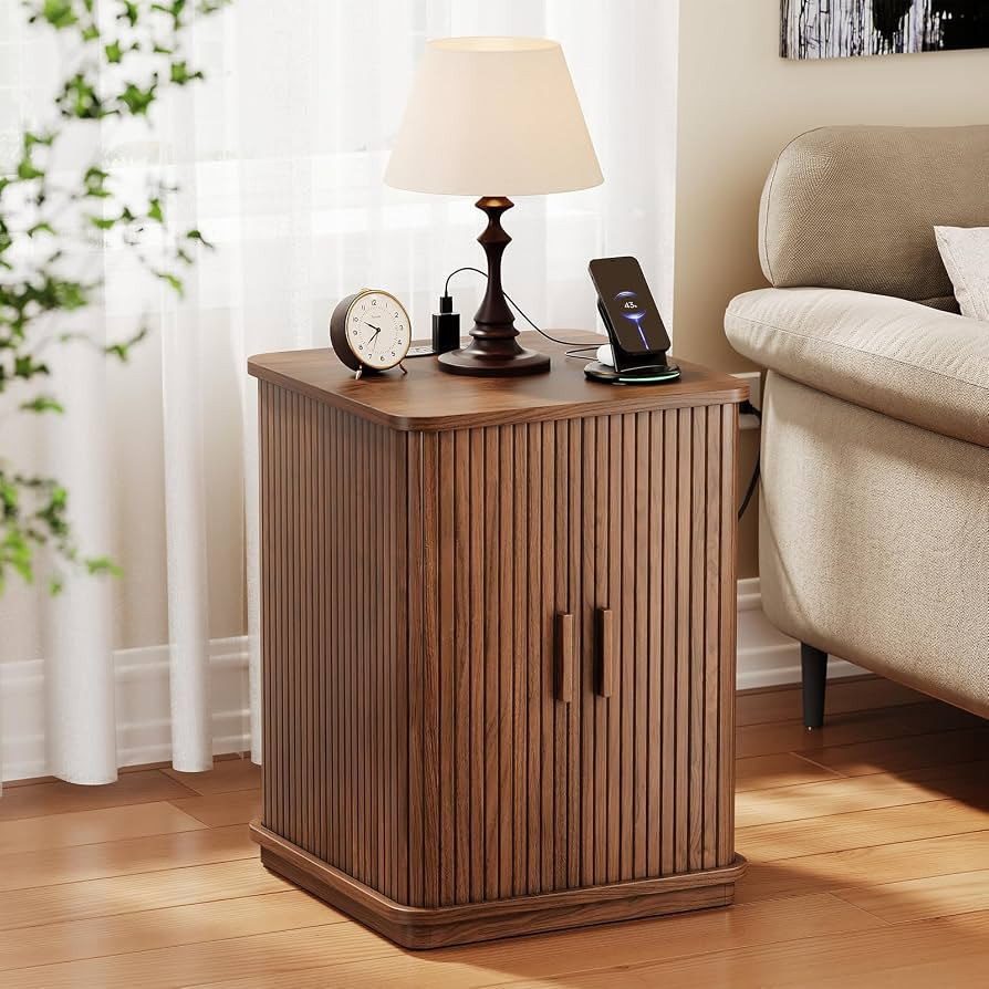 ONBRILL Square End Table with Storage & Charging Station, Fluted Accent Side Table with Sliding D... | Amazon (US)