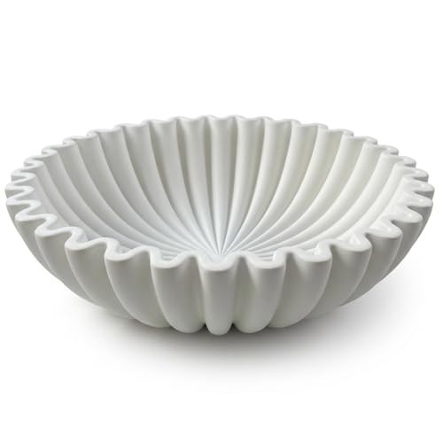 OAKOA Large Decorative Bowl - White Decorative Bowls for Home Decor - Organic Modern Home Decor Bowl - Concrete Ruffle Bowl Decor - Fluted Bowl - Scalloped Bowl | Amazon (US)