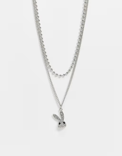 ASOS DESIGN multirow necklace with bunny pendant in silver tone | ASOS (Global)
