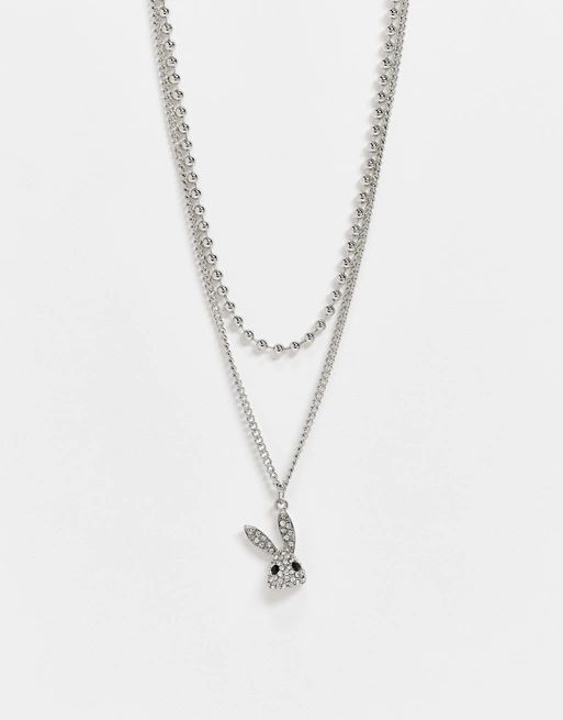 ASOS DESIGN multirow necklace with bunny pendant in silver tone | ASOS (Global)