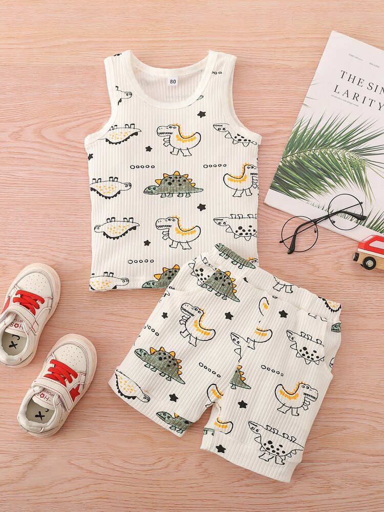 Baby Boy Dinosaur Print Tank Top With Shorts | SHEIN