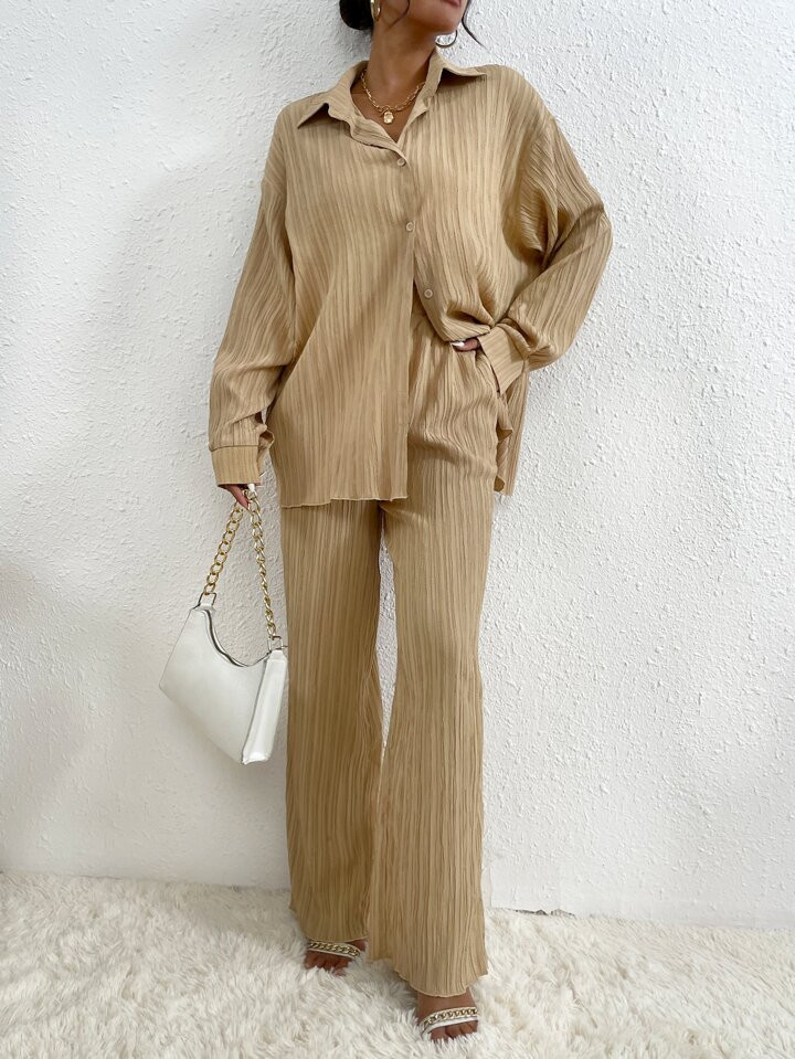 SHEIN Frenchy Camisa Ombro caído E Calça | SHEIN
