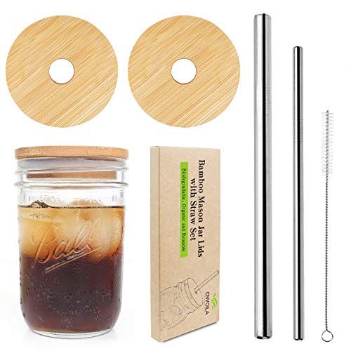 Mason Jar Lids with Straw, ECO Reusable Bamboo Lids, Wide Mouth Mason Jar Tumbler Lids, Mason Jar To | Amazon (US)