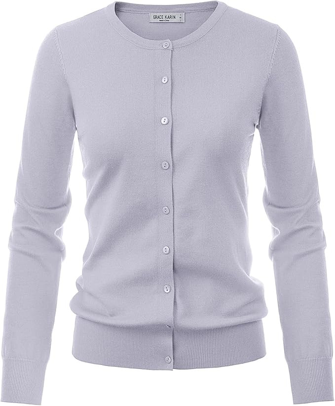 GRACE KARIN Women's Long Sleeve Button Down Crew Neck Classic Sweater Knit Cardigan | Amazon (US)