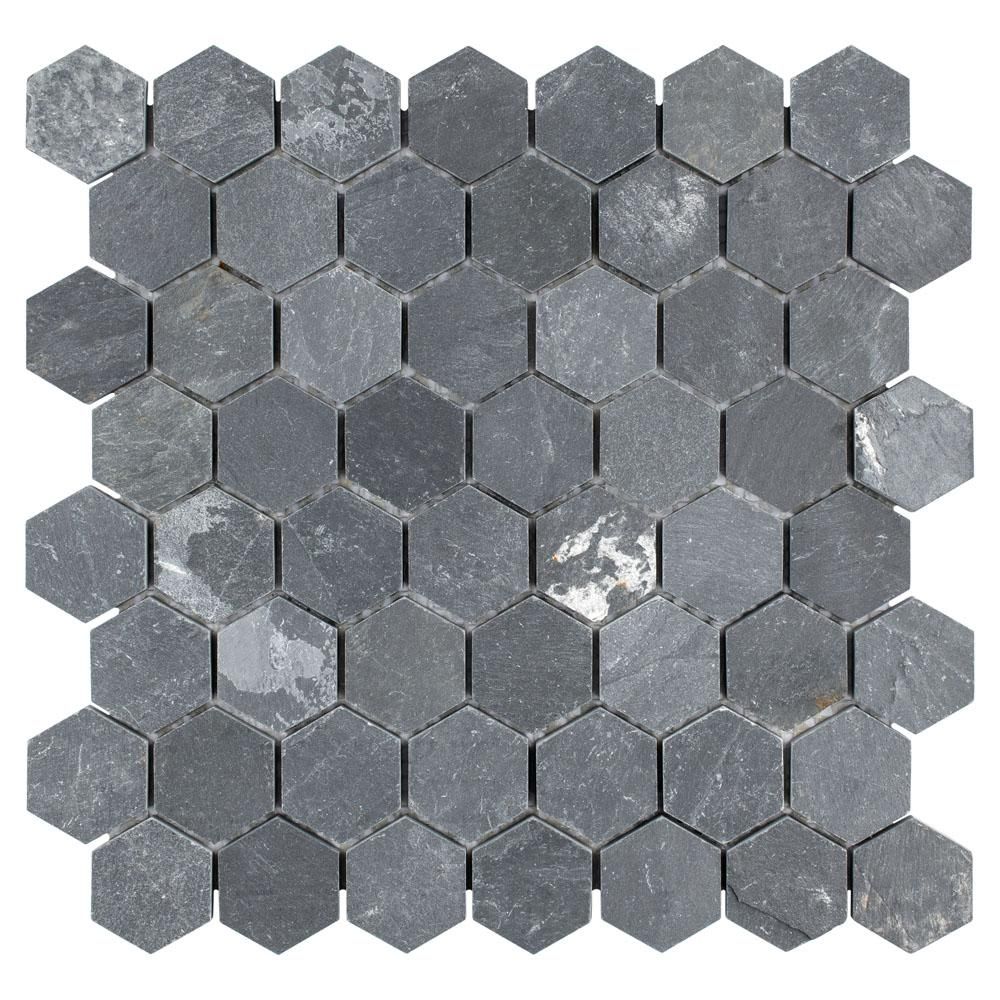 Merola Tile Crag Hexagon Black 11-1/8 in. x 11-1/8 in. x 8 mm Slate Mosaic Tile-GDXCHXB - The Hom... | The Home Depot