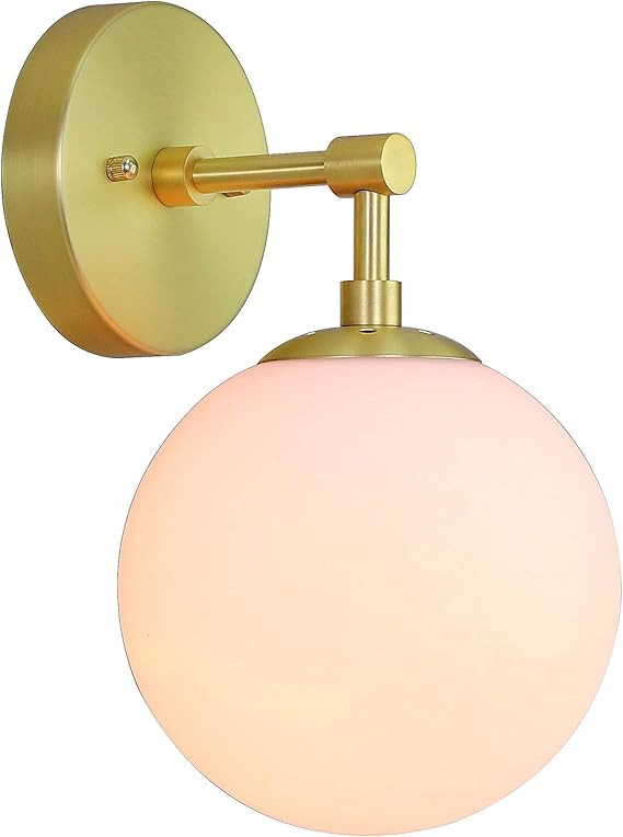 Wall Light 1 Light Vintage Wall Sconce with White Globe Glass in Satin Brass, Bathroom Vanity Lig... | Amazon (US)