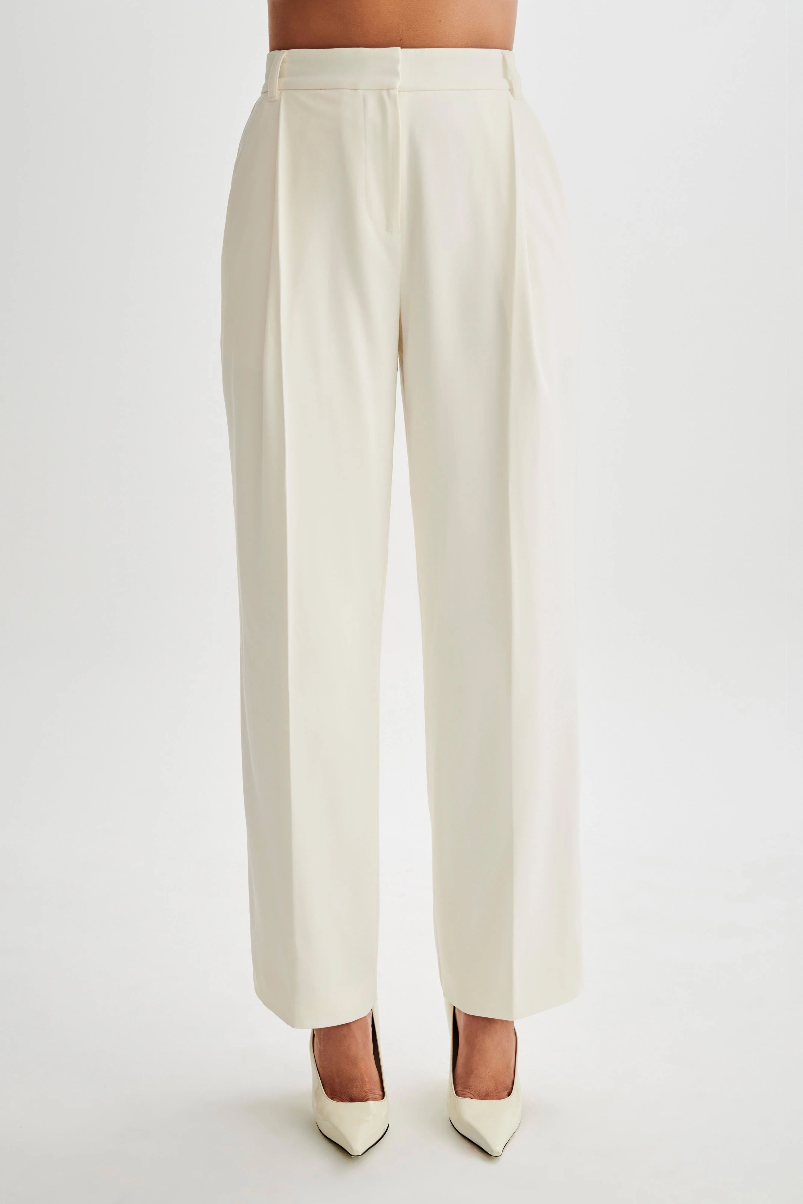 Amelie Suiting Straight Leg Pants - Ivory | MESHKI US