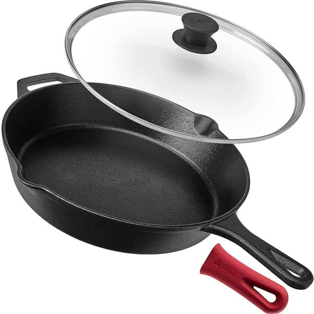 Pre-Seasoned Cast Iron Skillet (12-Inch) with Glass Lid and Handle Cover Oven Safe Cookware | Walmart (US)