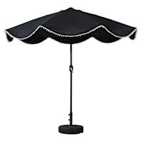 Black Outdoor Crank & Tilt Umbrella with Pom-Pom Fringe, 9' | At Home