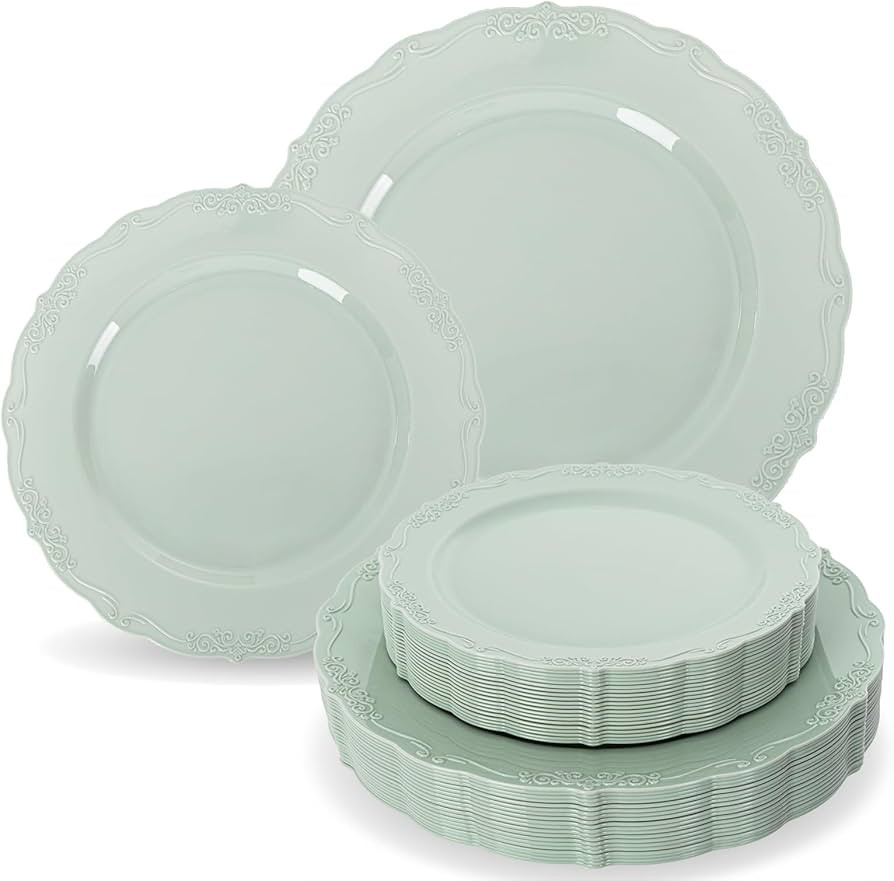Tinybee 60PCS Sage Green Plates - Heavy Duty Sage Green Disposable Plates, Elegant Plastic Plates... | Amazon (US)