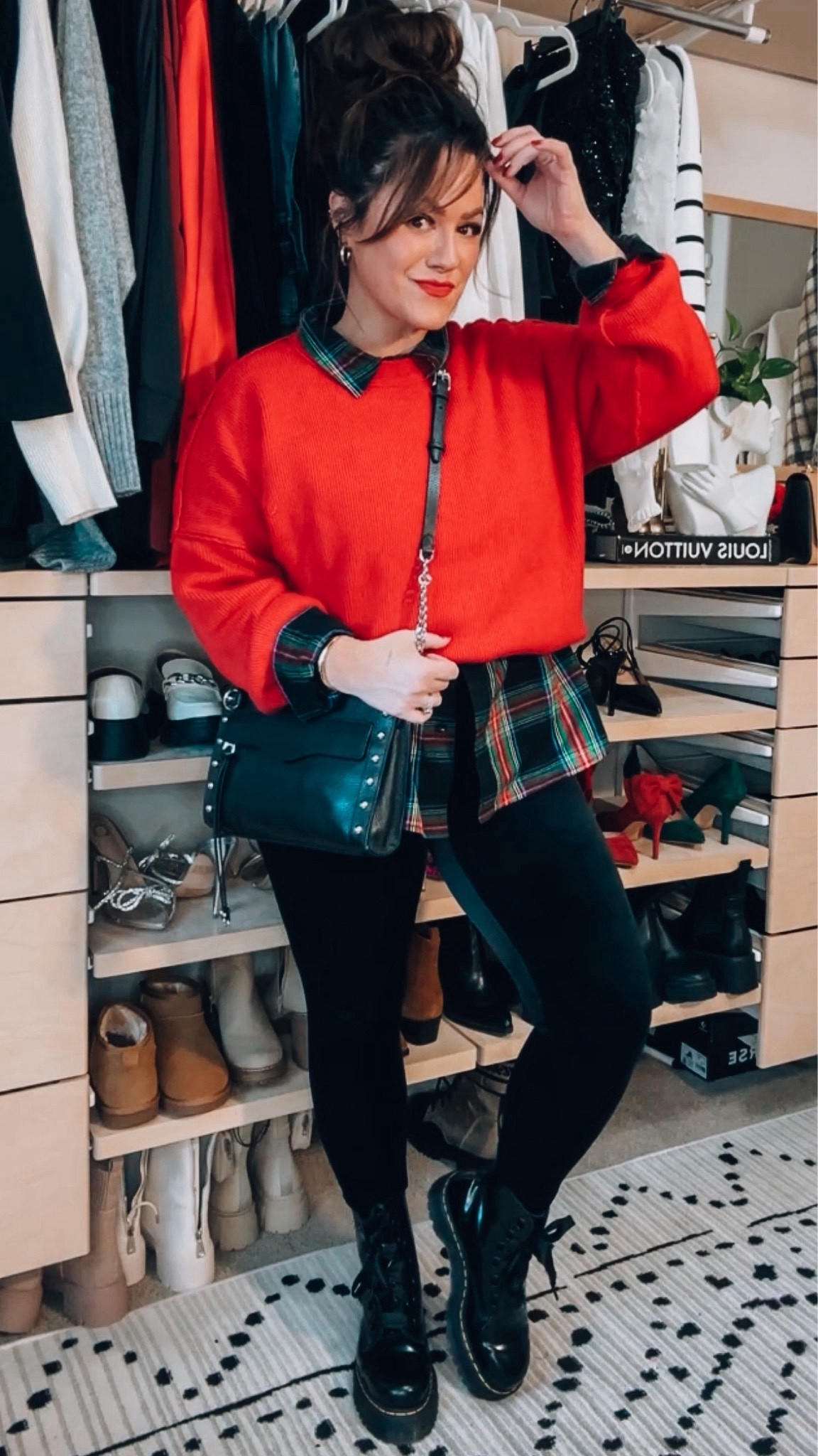 Casual holiday midsize outfit idea 
Amazon sweater xl 
Flannel large 
Spanx velvet leggings on sale! Size xl petite 
Combat boots tts 
 

#LTKHoliday #LTKmidsize #LTKCyberWeek