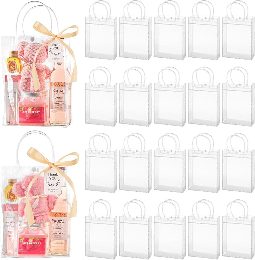 Mauproy 24 Pack Clear Plastic Gift Bags with Handles, Party Favor Bags with Ribbons and Tags, Reu... | Amazon (US)