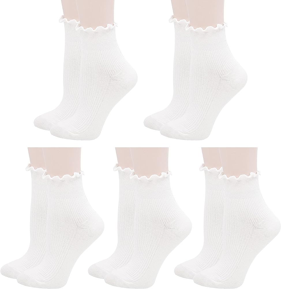 Lovful 5 Pack Ankle Socks for Women, Ruffle Cuff Cotton Crew Socks, Frilly Knit Lettuce Cute Low ... | Amazon (CA)