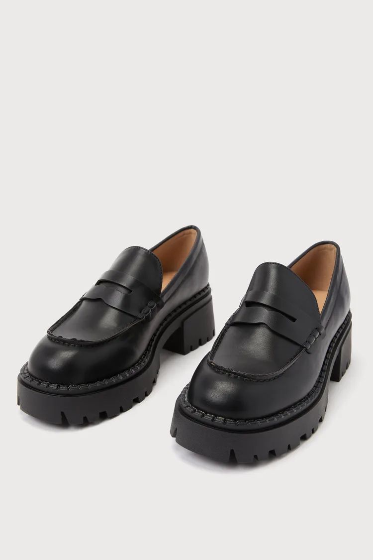 Haruhi Black Chunky Platform Loafers | Lulus