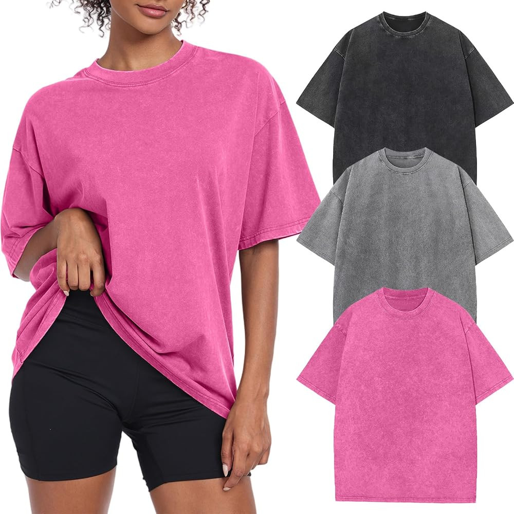 Womens Vintage Oversized T Shirts Acid Washed Baggy Cotton Tee Workout Gym Shirts Boyfriend Short... | Amazon (US)