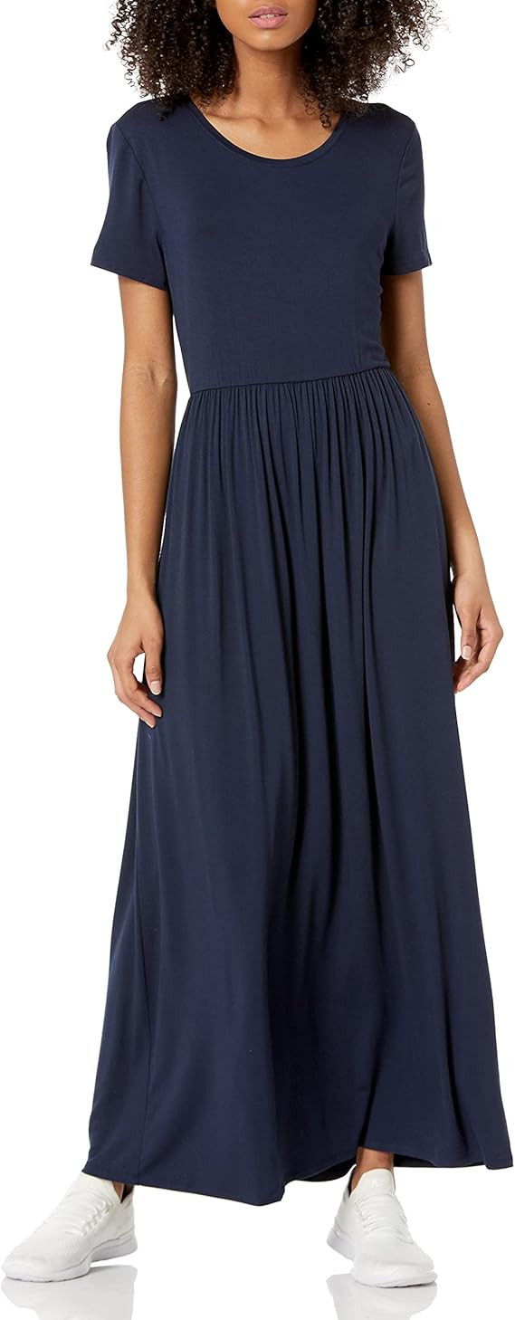 Amazon Essentials Women's Short-Sleeve Waisted Maxi Dress (Available in Plus Size) | Amazon (US)