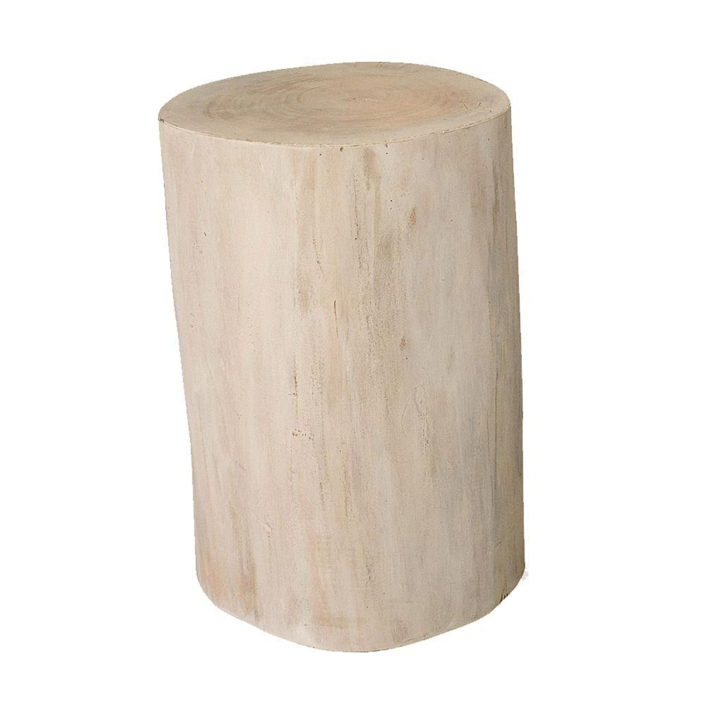PADMA'S PLANTATION Natural Tree Stump 15 in. Whitewash Round Wood 19 in. Side Table | The Home Depot
