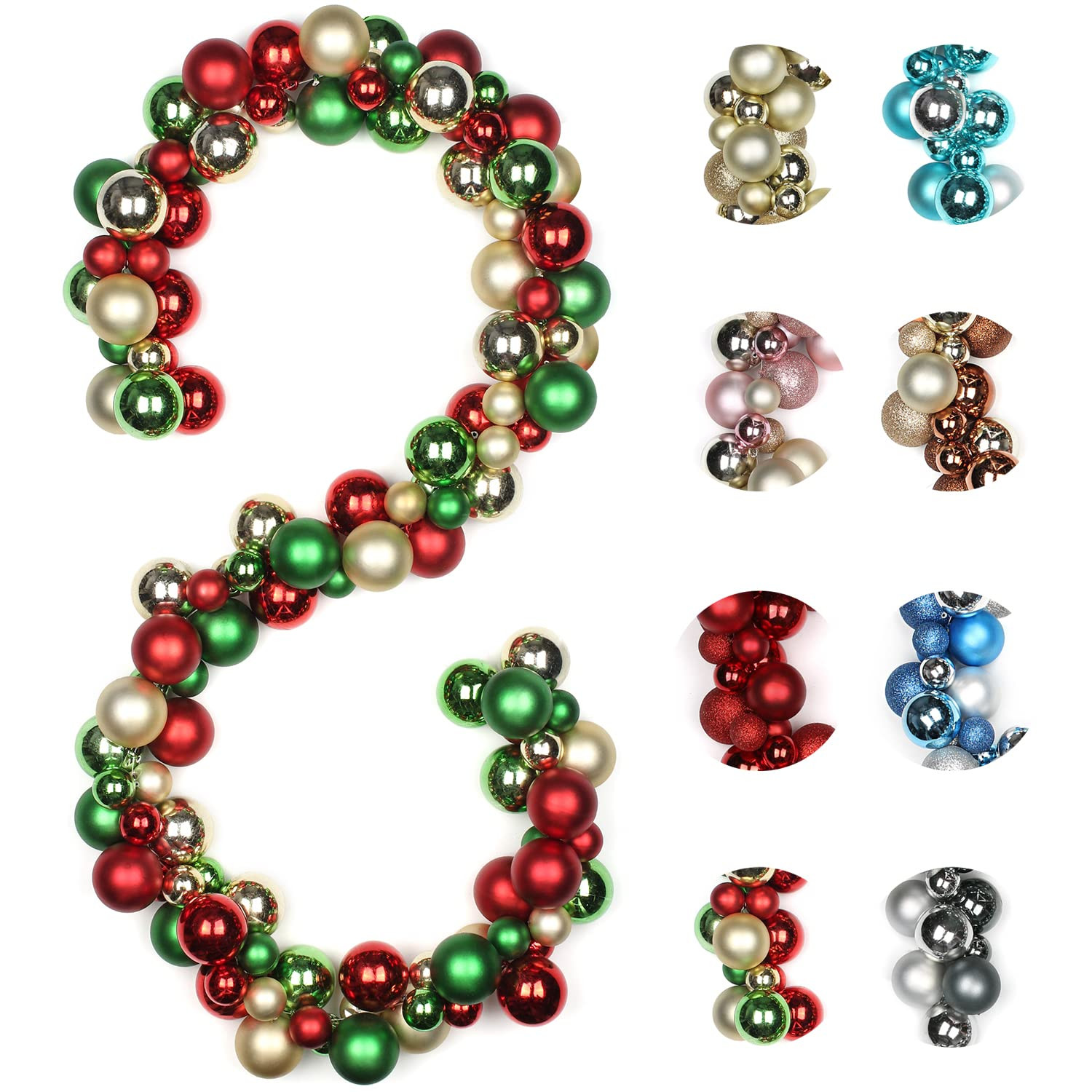 6 FEET Christmas Ball Garland Ornaments Shatterproof Xmas Hanging Balls Decorations for Home Indo... | Amazon (US)