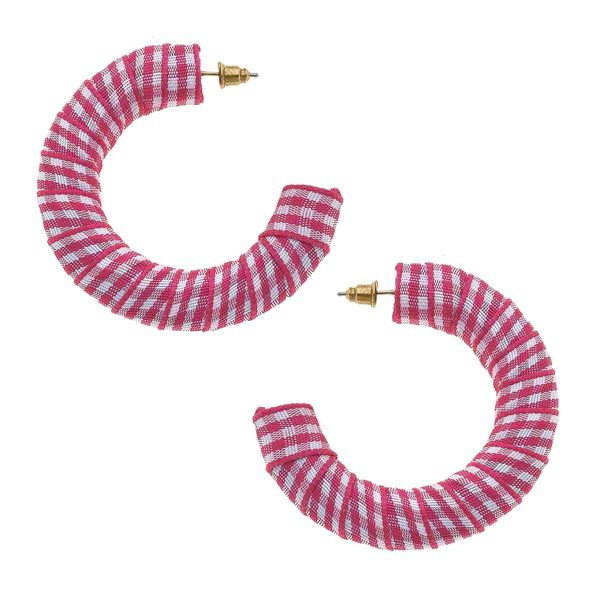 Reese Gingham Statement Hoop Earrings in Fuchsia | CANVAS