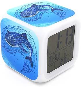 Bocaihua New Whale Shark Fish Ocean Animal Blue Alarm Clock Desk Clock Digital Alarm Clock with L... | Amazon (US)