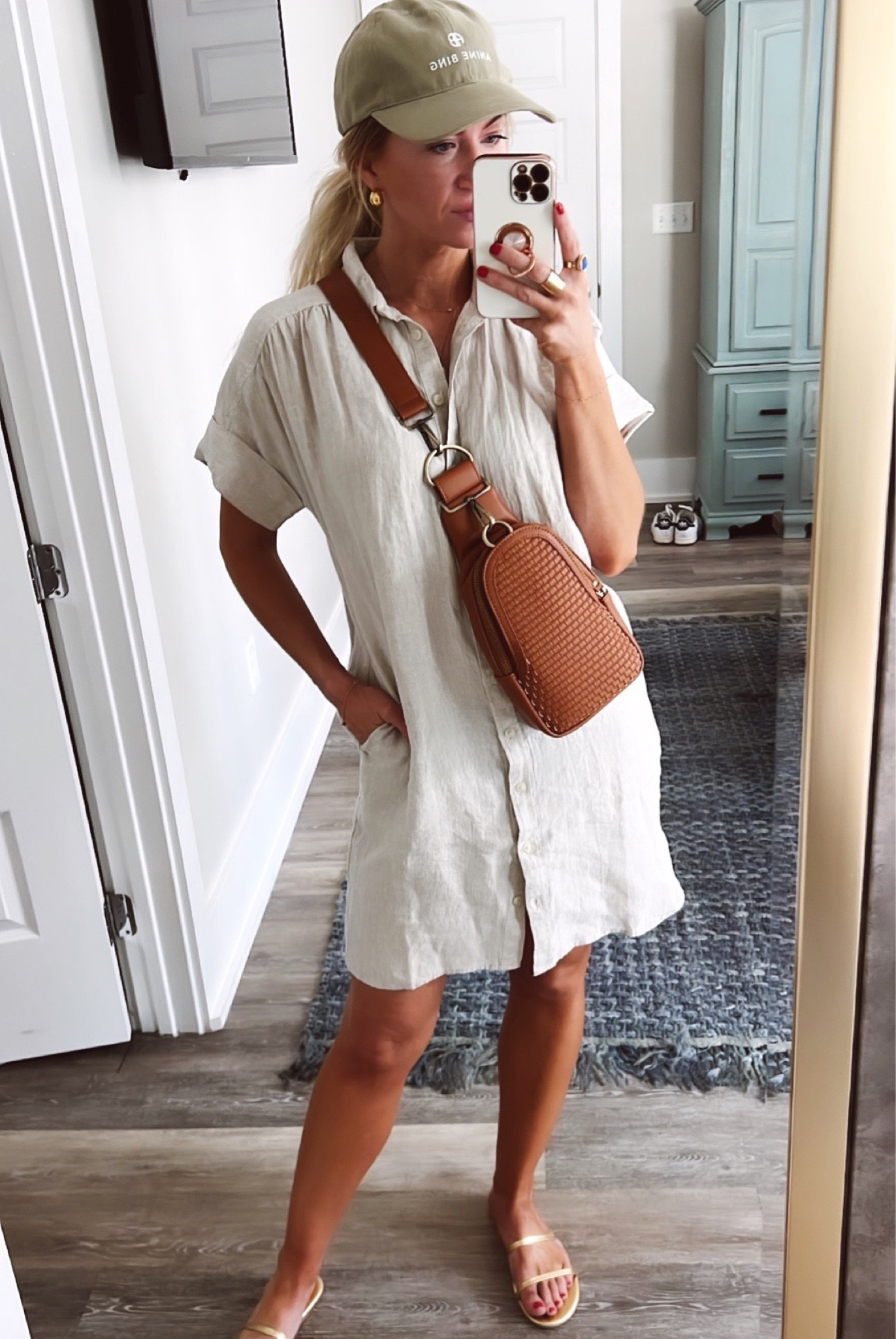 Linen shirt dress, camel crossbody, gold sandals 

#LTKitbag #LTKstyletip