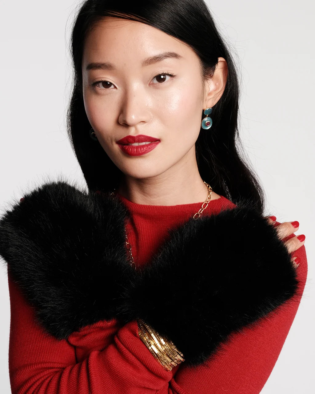 Faux Fur Fingerless Glove - Black | Frances Valentine