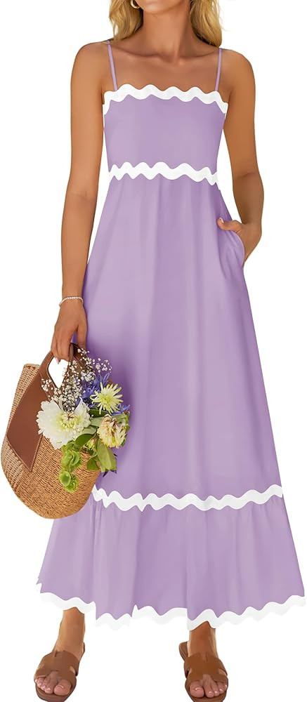 ZESICA Women's 2026 Summer Spaghetti Straps Sleeveless Backless Sundress Flowy Smocked Lace Swing... | Amazon (US)