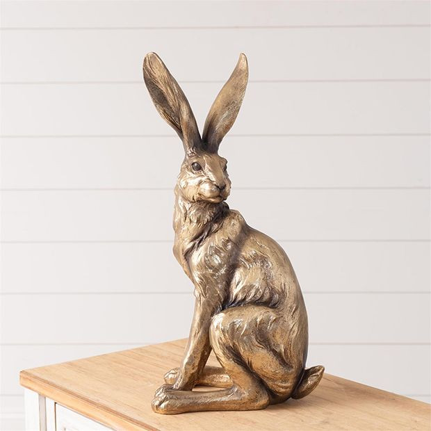 Gold Finish Standing Rabbit Figure | Antique Farm House