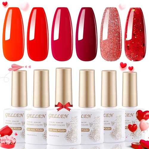 Gellen Red Gel Nail Polish, 6 Color Winter Christmas Gel Nail Polish Set, Burgundy Red Bloody Red Glitter Nail Gel Polish, Soak Off UV Gel Nail Polish, Nail Art Design DIY at Home Gift for Her | Amazon (US)