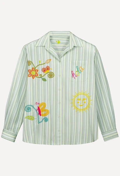 Isla Teal Stripe Primavera Blouse | Mi Golondrina
