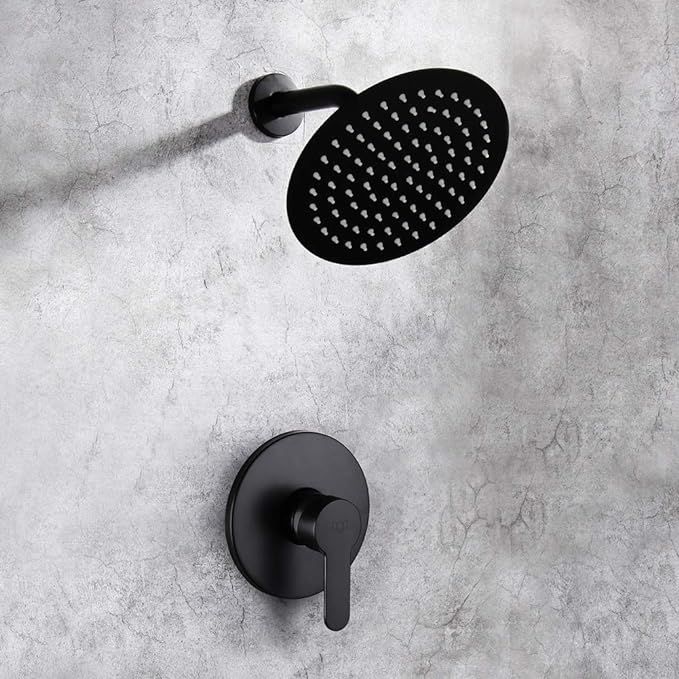 Matte Black Shower Faucet Set Bathroom Rainfall Mixer Shower System Wall Mounted 8" Inch Shower H... | Amazon (US)