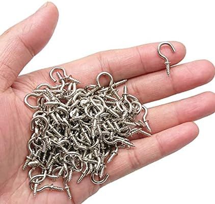 Goiio 1/2inch Ceiling Hooks, Nickel Plated Metal Screw-in Cup Hooks Silver, Pack of 120 | Amazon (US)