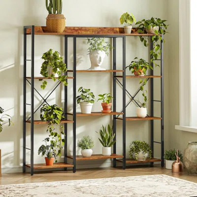 Triple 4-Tier Bookshelf, Bookcase With 10 Open Storage Display Shelves, Rustic Industrial Style Book Shelves, Wide Book Shelf For Living Room And Home | Wayfair North America