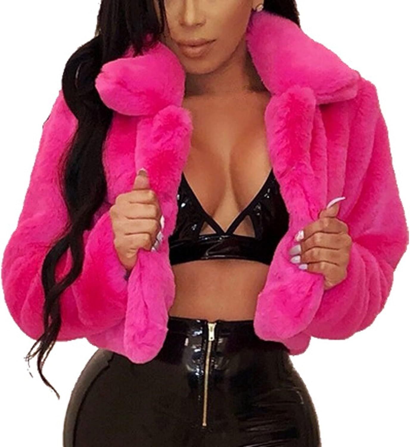 SHOPESSA Faux Fur Mink Coat for Women Turn Down Collar Cropped Fuzzy Jacket Women Thicken Casual ... | Amazon (US)