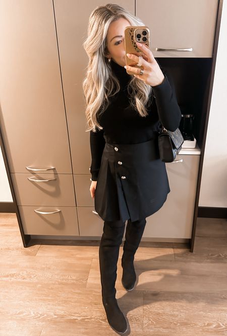 Black outfit. Black skirt. Black turtleneck. High knee boots. Black high knee boots.

#LTKshoecrush #LTKstyletip #LTKworkwear