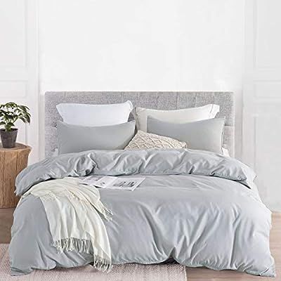 JOHNPEY Duvet Cover Queen(1 Duvet Cover+2 Pillow Shams), 100% Washed Microfiber, Solid Color Soft... | Amazon (US)