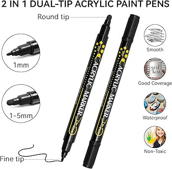 Tesquio Black Paint Marker, 8 Pack Dual Tip Acrylic Paint Pens, Ideal for Wood, Rock Painting, Ca... | Amazon (US)